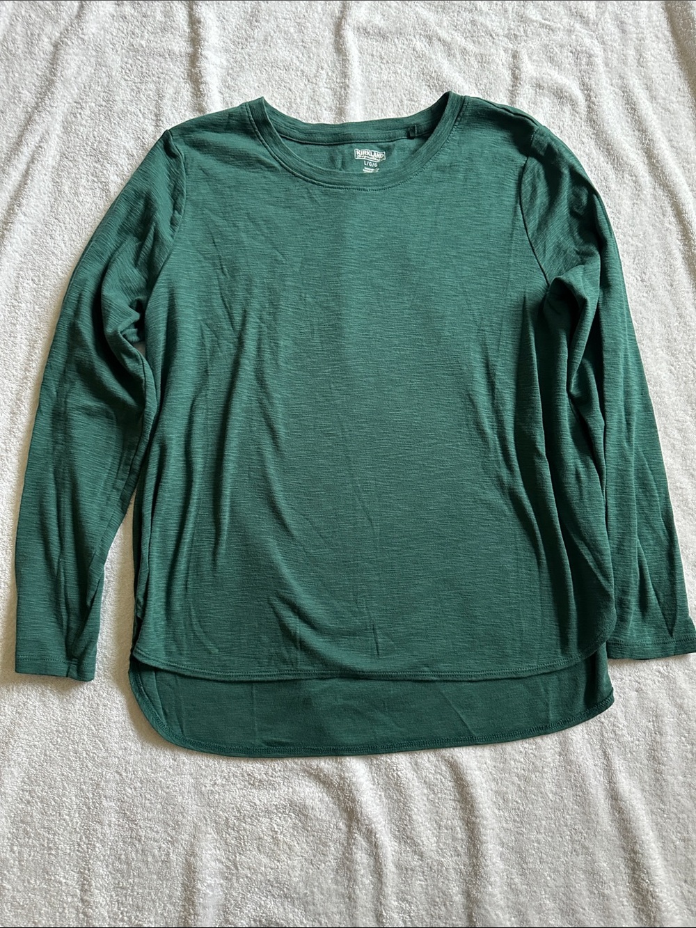 Kirkland Women’s Hunter Green Crew Neck Long Sleeve Top with High-Low Hem Size L